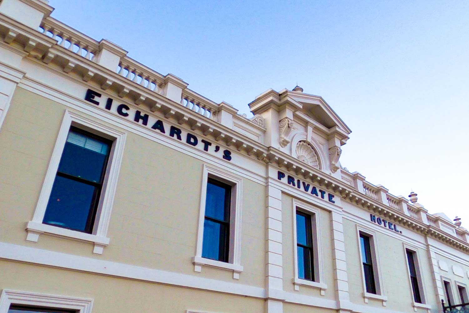 Colonial Era Facade with Eichardt's Private Hotel in bold black letters